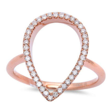 DIAMOND CLOSEOUT!  .22ct Diamond Designer Pear Shaped Pave Set Modern 14kt Rose Gold Ring Size 6.5